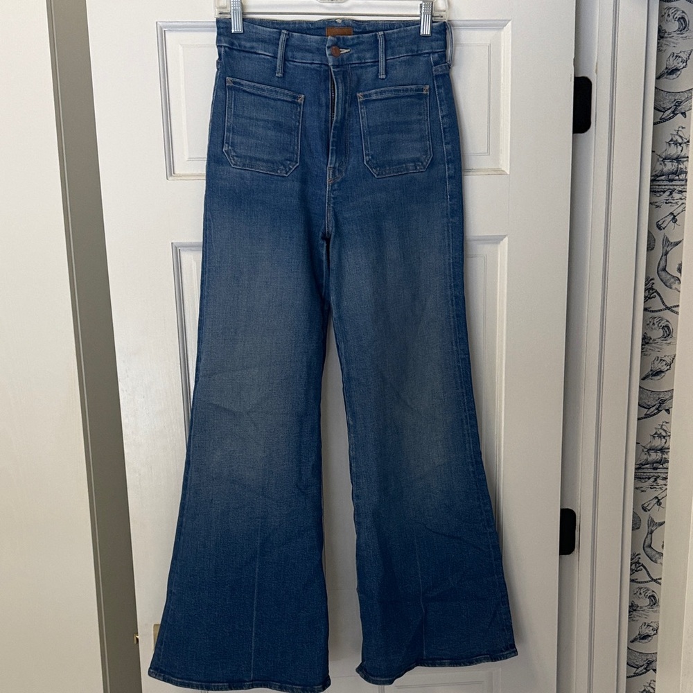 MOTHER Denim Wide Leg Flare Jeans in Blue